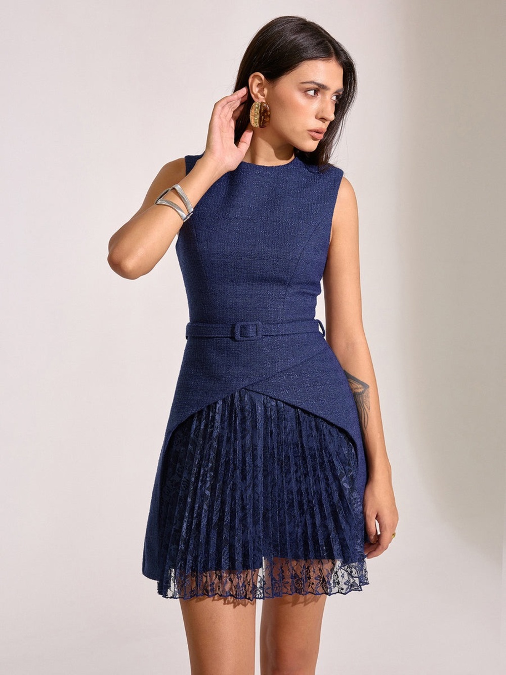 COMMENSE Belted Pleated Mini Dress *Sold out online*